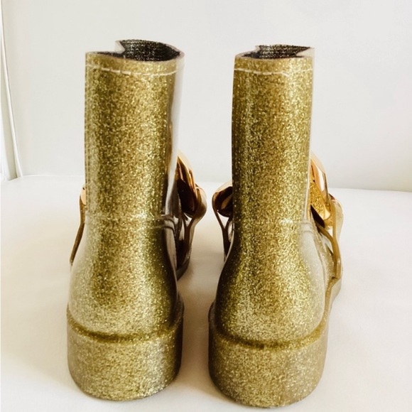 J.W. Anderson Gold Glitter Chain Rubber Rain Booties SZ 6.5 /36.5 - Picture 5 of 10